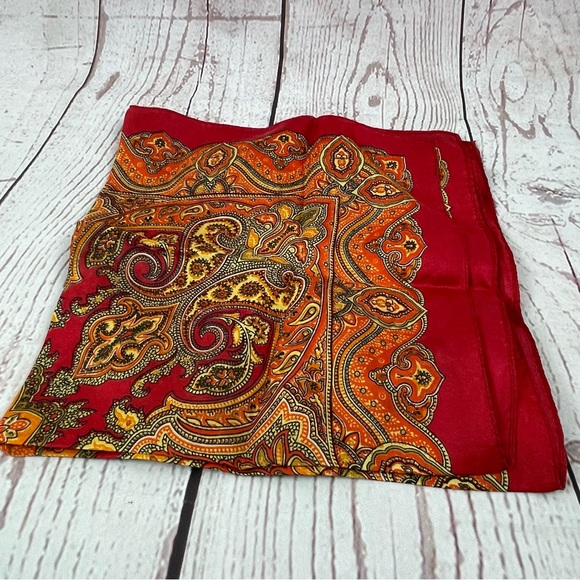 VTG LIBERTY LONDON 100% SILK PAISLEY MADE ENGLAND CLASSIC PERSIMMON ORANGE RED - Picture 5 of 6